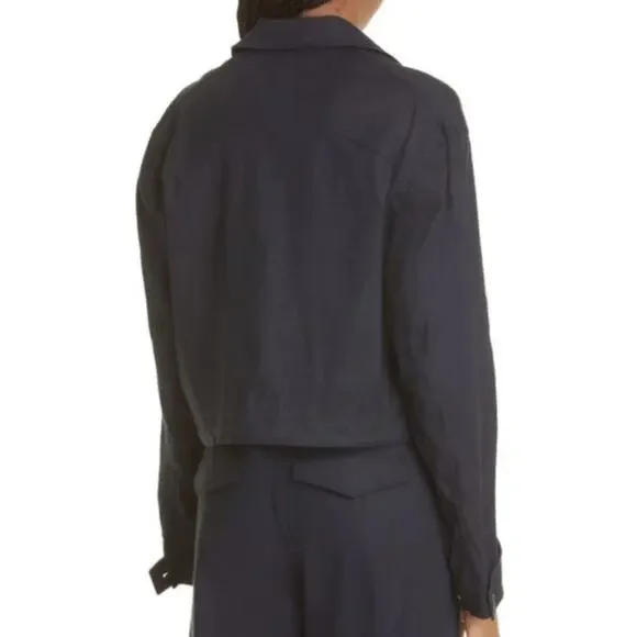 Rag & Bone Piper Linen Jacket Navy SZ L Big Pockets Adjustable Waist NWOT - Picture 2 of 11